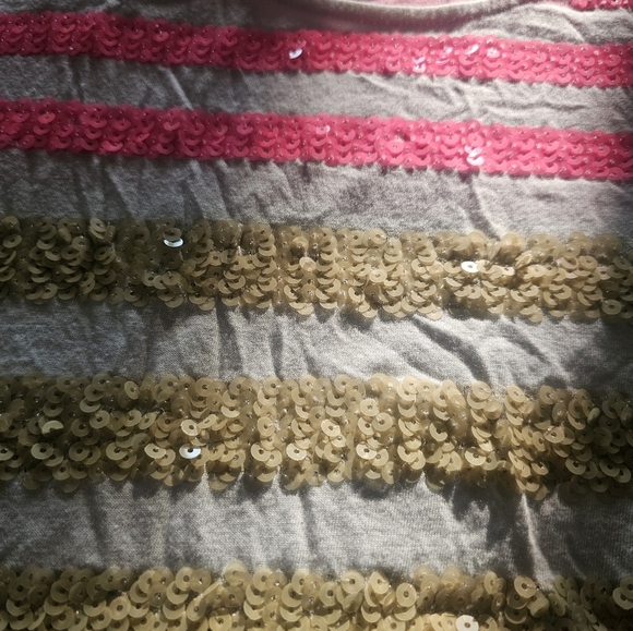 Old Navy Sequin Stripe Tee Shirt Neon Pink Orange Gold M - Picture 3 of 9